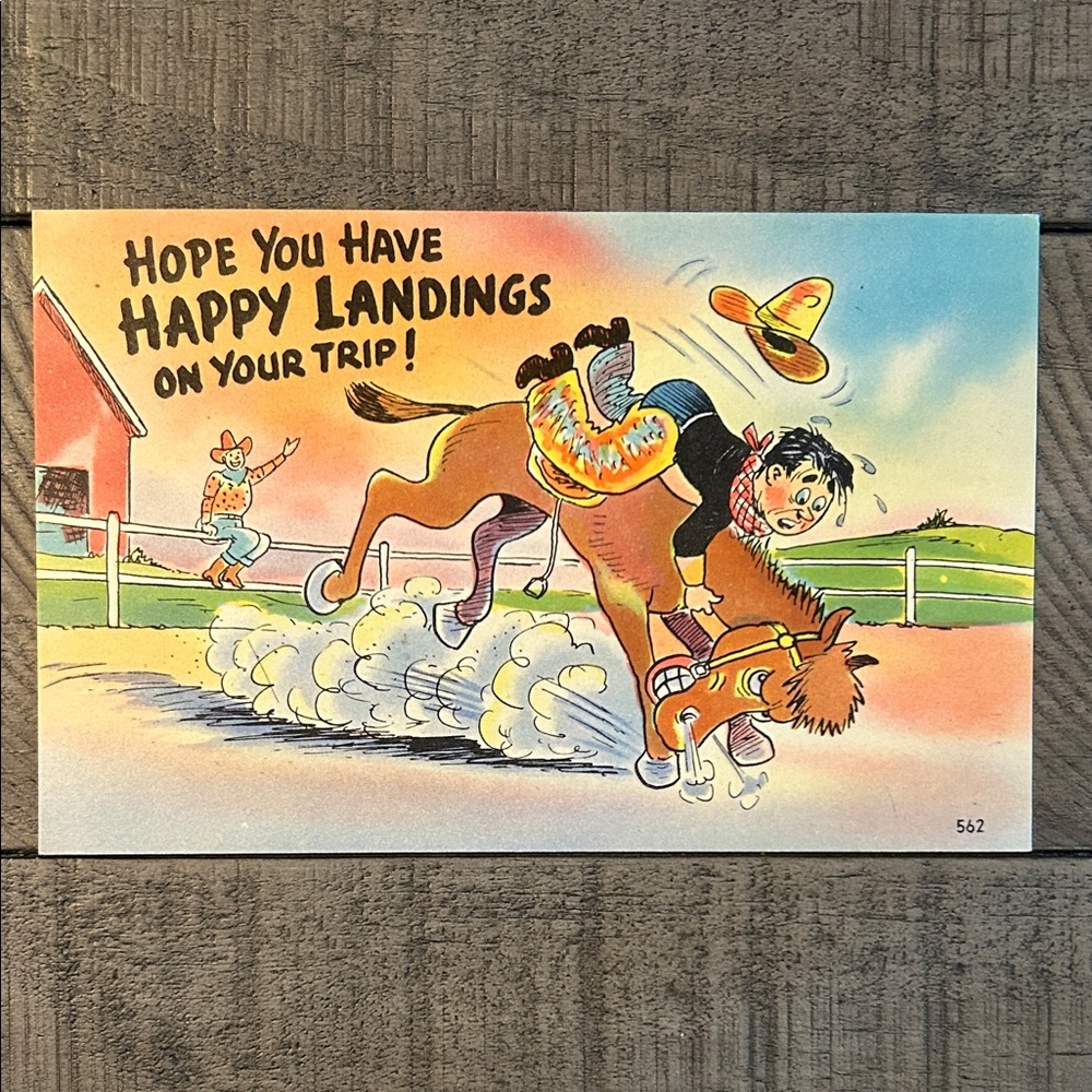 Vintage Comic Postcard with Horse and Rider